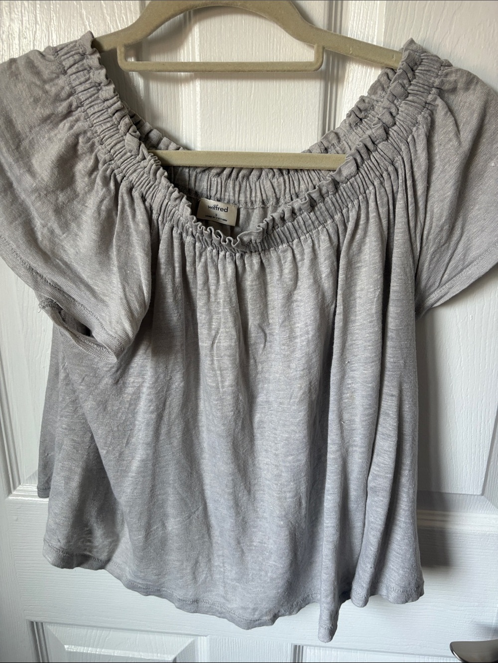 Wilfred Light Gray Off-Shoulder Peasant Top